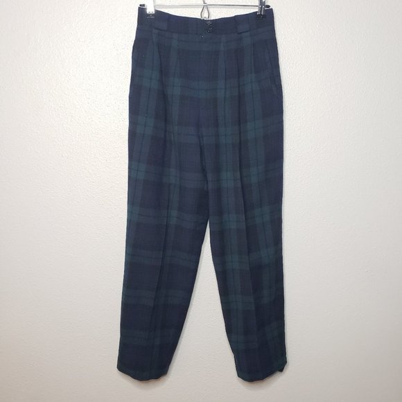 Vtg 90s Alanni by Donny Brook Sz 10P High-Waisted Plaid Wool Pleated Trousers - Picture 1 of 6